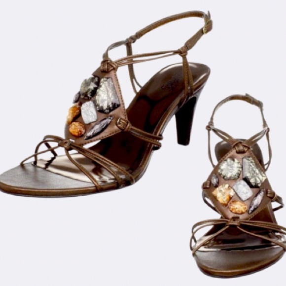 Carlos Santana "Tambien" Heeled Strappy Sandal in Bronze accented with Gems - Picture 1 of 7